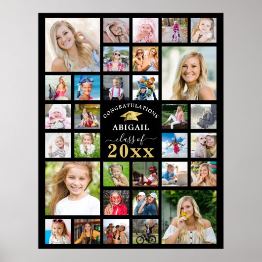 Afstuderen 32 Fotocollage Klasse Jaar Custom Poster (Voorkant)