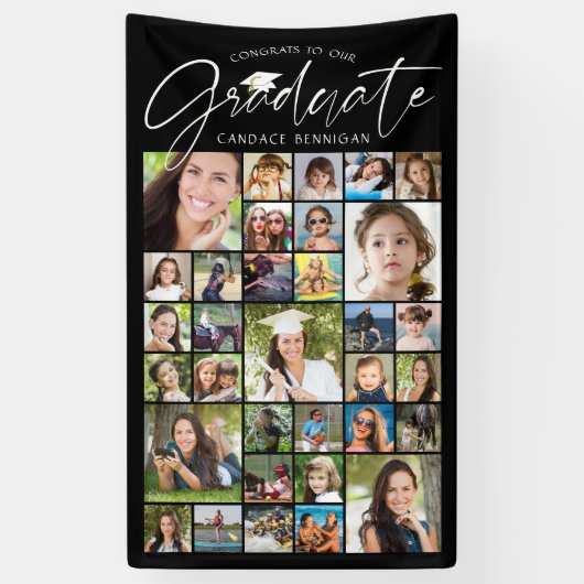 Afstuderen 33 Photo Collage Script Zwart Wit Spandoek (Verticaal)