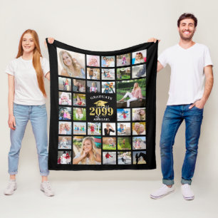 Afstuderen 35 Photo Collage CLASS YEAR Black Fleece Deken