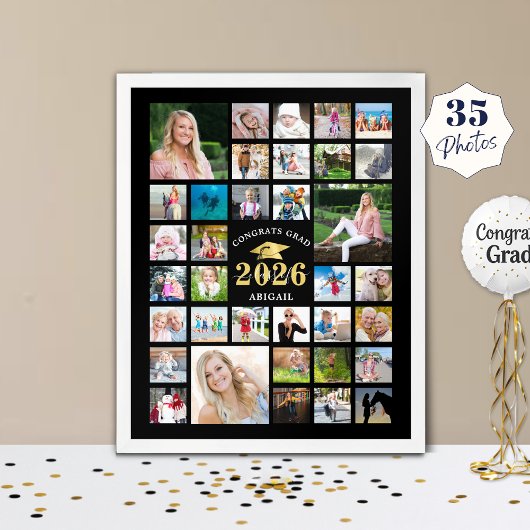 Afstuderen 35 Photo Collage CLASS YEAR Black Poster