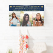 Afstuderen 3 Foto Blue en Gold Cute Elegant Spandoek (Insitu)