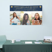 Afstuderen 3 Foto Blue en Gold Cute Elegant Spandoek (Beurs)