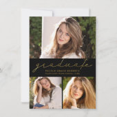 Afstuderen 3-Foto Collage Modern Gold Script Aankondiging (Voorkant)