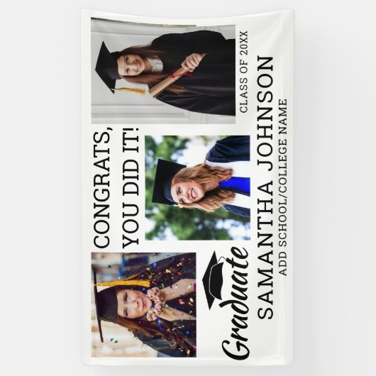 Afstuderen 3 Foto Congrats Afstudeerder 2025 Zwart Spandoek (Verticaal)