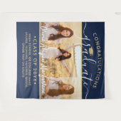 Afstuderen 3 Fotocollage Grote Navy Blauw & Goud Wandkleed (Voorkant (horizontaal))