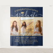 Afstuderen 3 Fotocollage Grote Navy Blauw & Goud Wandkleed (Voorkant)