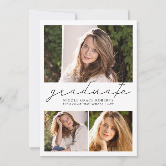 Afstuderen 3-Photo Collage Easy DIY Moderne Script Aankondiging (Voorkant)