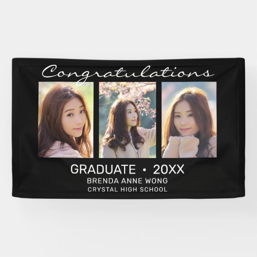 Afstuderen 3 Photo Collage White Script 2023 Spandoek (Horizontaal)