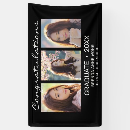 Afstuderen 3 Photo Collage White Script 2023 Spandoek (Verticaal)