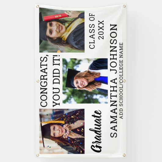 Afstuderen 3 Photo Congrats Afstuderen 2023 White Spandoek (Verticaal)