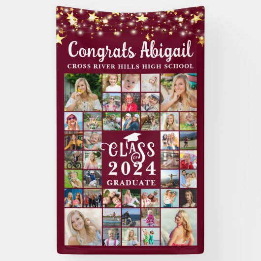 Afstuderen 42 Fotocollage Maroon Klasse Jaar Spandoek (Verticaal)