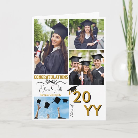 Afstuderen 4 Aangepaste foto's, Afstuderen, Goud & Feestdagen Kaart (Voorkant)
