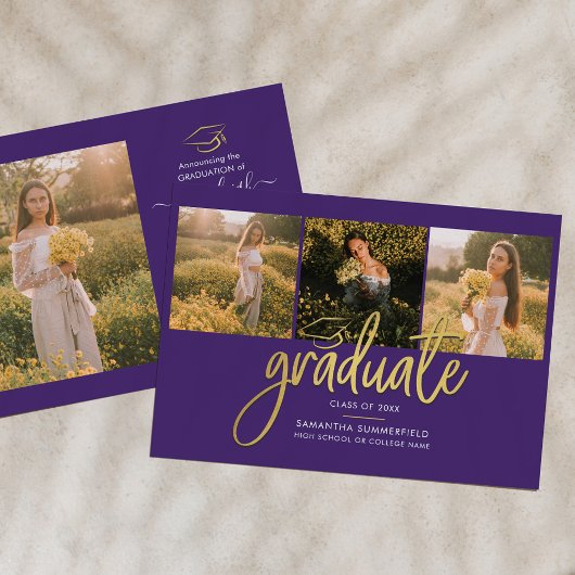 Afstuderen 4 Foto Collage Script Paars Gold Afstud Aankondiging