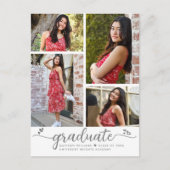 Afstuderen 4 Foto modern elegant script Uitnodiging Briefkaart (Voorkant)