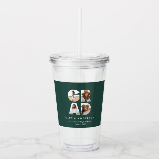 Afstuderen 4 foto modern gepersonaliseerd groen acryl drinkbeker (Voorkant)