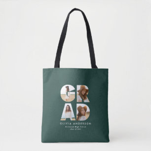 Afstuderen 4 foto modern gepersonaliseerd groen draagtas