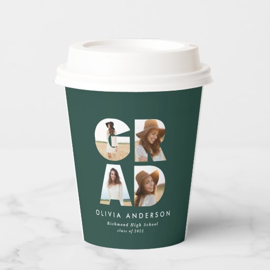 Afstuderen 4 foto modern gepersonaliseerd groen papieren bekers (Voorkant)