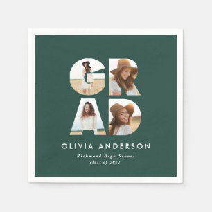 Afstuderen 4 foto modern gepersonaliseerd groen servet