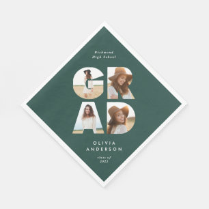 Afstuderen 4 foto modern gepersonaliseerd groen servet