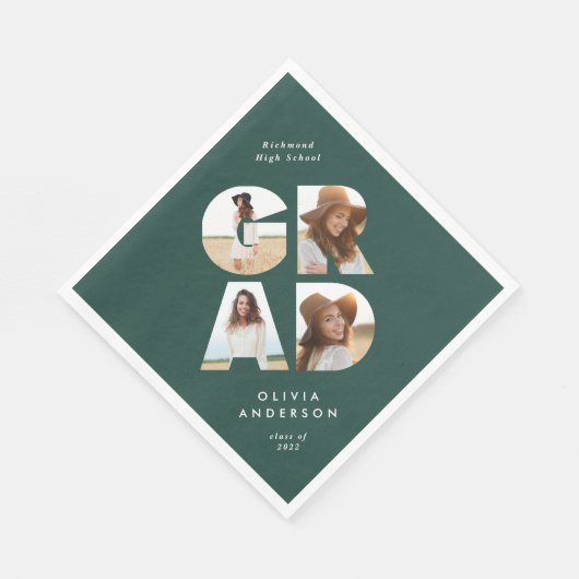 Afstuderen 4 foto modern gepersonaliseerd groen servet (Hoek)
