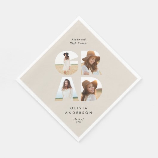 Afstuderen 4 foto modern gepersonaliseerd natuurli servet (Hoek)