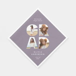 Afstuderen 4 foto modern gepersonaliseerd paars ch servet