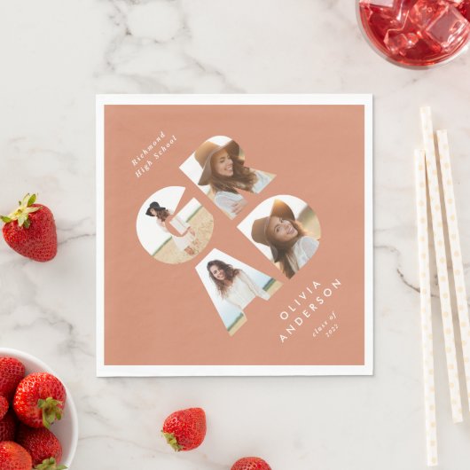 Afstuderen 4 foto modern gepersonaliseerd perziken servet (Insitu)