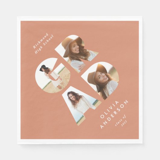 Afstuderen 4 foto modern gepersonaliseerd perziken servet (Voorkant)