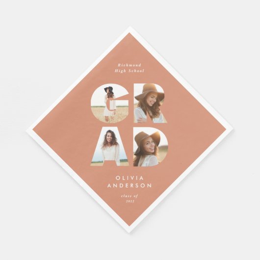 Afstuderen 4 foto modern gepersonaliseerd perziken servet (Hoek)