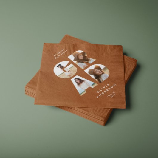 Afstuderen 4 foto modern gepersonaliseerd terracot servet