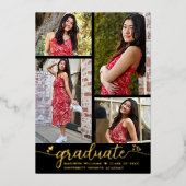 Afstuderen 4 Foto modern script zwart Real Gold Folie Uitnodiging (Voorkant)