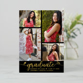 Afstuderen 4 Foto modern script zwart Real Gold Folie Uitnodiging (Staand Voorkant)