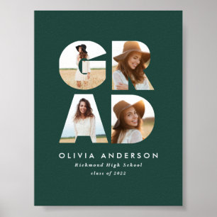 Afstuderen 4 foto moderne aankondiging groen  poster