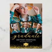 Afstuderen 4 Foto Real Gold Folie Uitnodiging (Voorkant)