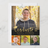 Afstuderen 4 Foto's Goud Hand Lettered Zwart Kaart (Voorkant)