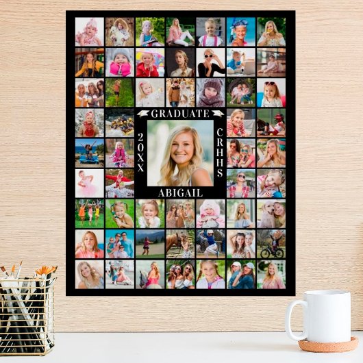 Afstuderen 55 Foto Collage Personaliseer uw kleur Poster