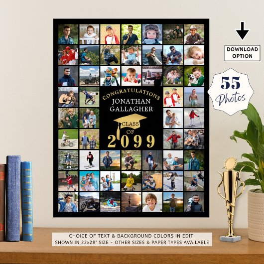 Afstuderen 55 Fotocollage Zwart Goud Pet Poster