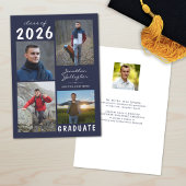 Afstuderen 5 Foto Handgeschreven naam Navy Blue Aankondiging