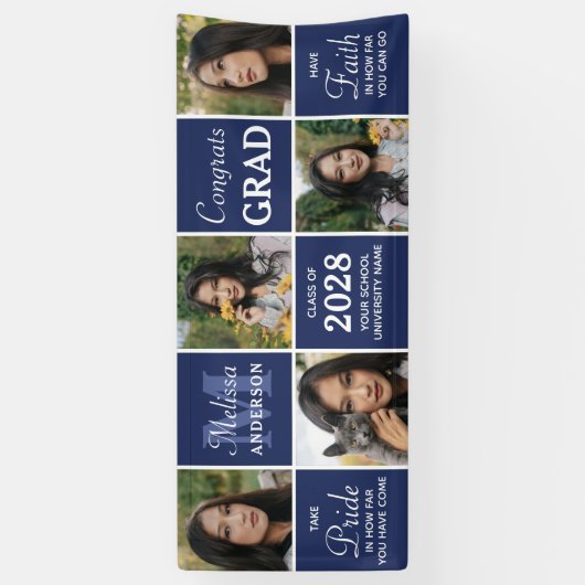 Afstuderen 5 Fotocollage gepersonaliseerd Afstuder Spandoek (Verticaal)