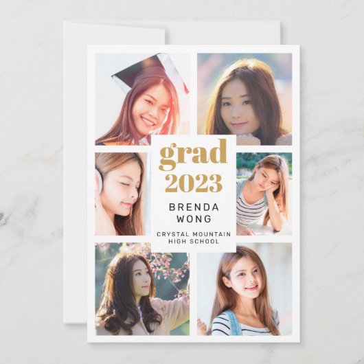 Afstuderen 6 Foto Collage Gold Black Script White Aankondiging (Voorkant)