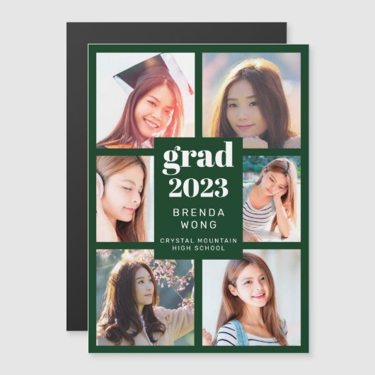 Afstuderen 6 Foto Collage White Script Green (Voorkant / Achterkant)