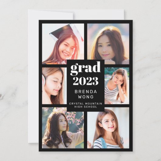 Afstuderen 6 Photo Collage White Script Black Aankondiging (Voorkant)