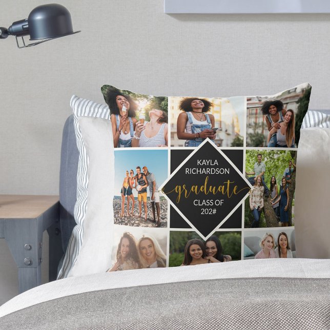 Afstuderen 8 Foto Collage Black en Gold Afstuderen Kussen (Creator heeft geüpload)