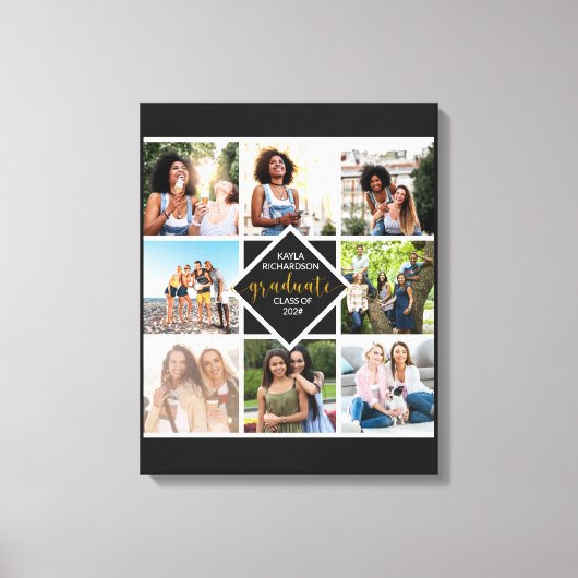 Afstuderen 8 Foto Collage Black en Gold Custom Canvas Afdruk (Voorkant)