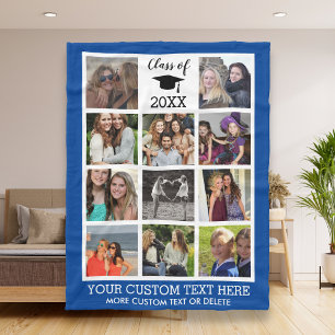 Afstuderen Aangepast fotocollage Blauw Fleece Deken