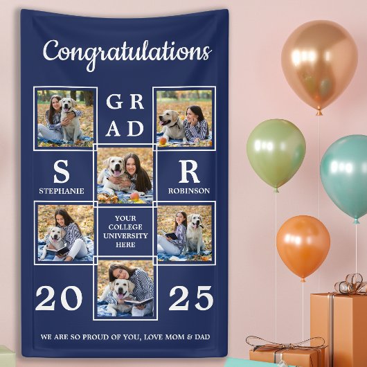 Afstuderen Aangepast fotocollage marineblauw Spandoek