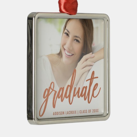 Afstuderen Aangepaste foto Roos Gold Script Keepom Metalen Ornament (Rechts)