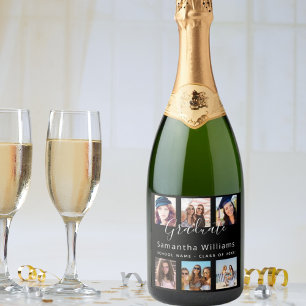 Afstuderen aangepaste fotocollage zwart sparkling wijnetiket