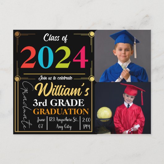 Afstuderen Aangepaste Tekst & Afbeelding 3e Grade  Aankondigingskaart (Achterkant)