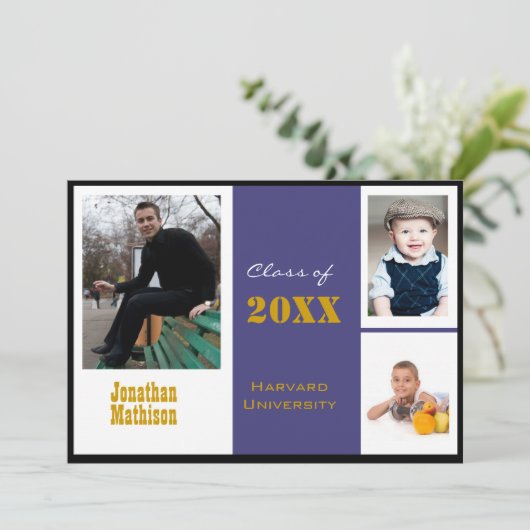 Afstuderen Aankondiging Blauwe Foto Uitnodiging (Staand voorkant)